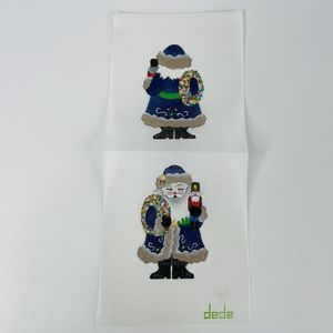Dede Santa Hand Painted Canvas Needlepoint 24 Ct, 2-Sided Front & Back Wreath